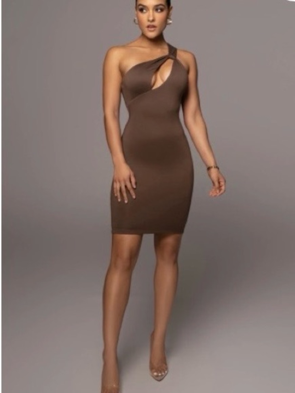 JLUXLABEL Chocolate One-Shoulder Keyhole Bodycon Dress